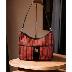 Giani Bernini Stripe Signature Small Hobo Handbag Black/Red Faux Leather Purse